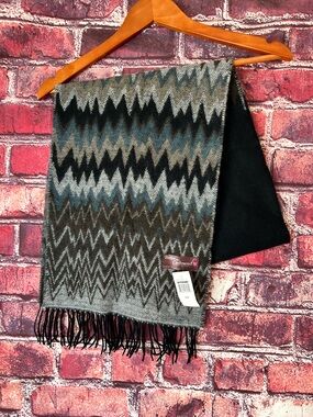 NWT Better Than Cashmere Chevron Scarf - Gray Blue Black Zig Zag Fringe